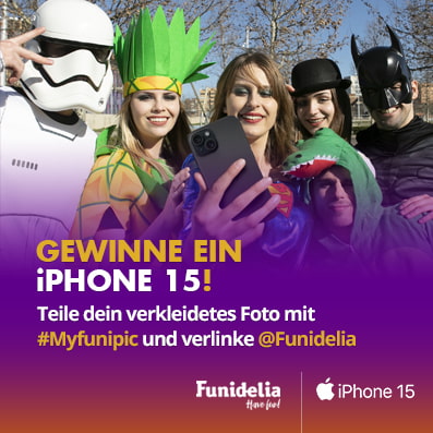 Gewinne ein iPhone 15! Teile dein verkleidetes Foto mit #myfunipic und verlinke @funidelia