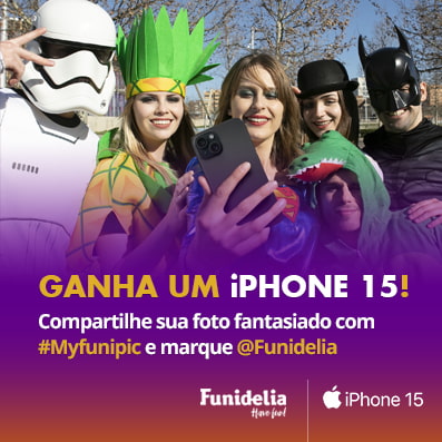 Ganhe um iPhone 15! Compartilhe sua foto fantasiado com #myfunipic e marque @funidelia